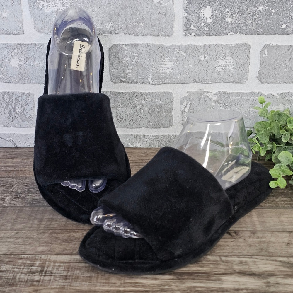 Dearfoams Beatrice Women's XL 11-12 Black‎ Microfiber Velour Gore Slide Slippers